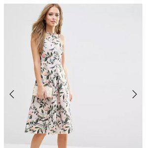 ASOS Structured Midi Dress in Bird and Floral Print